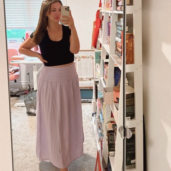 High-Waisted Crinkle Gauze Maxi Skirt Purple - Picture 2 of 3